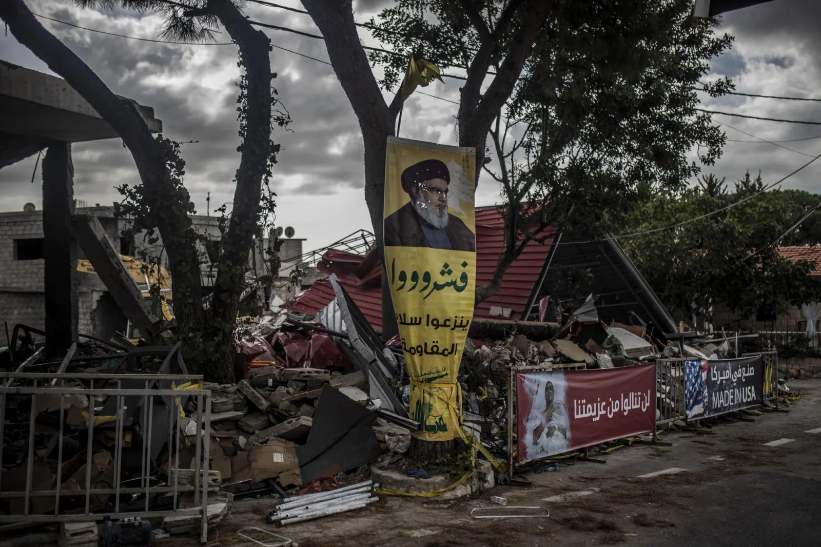 A banner with the image of Sayeed Hassan Nasrallah,